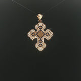 18k Yellow Gold and Enamel 7.3g Vintage Cross Pendant 1.75"
