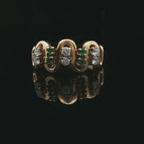 14k Yellow Gold Emerald and Diamond Curved Band Ring Size 6.75
