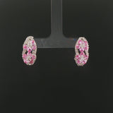 18k White Gold Pink Sapphire and 0.75cttw Hoop Huggie Earrings