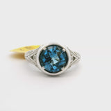 Brand New London Blue Topaz and Diamond Filigree Ring in 14k White Gold Size 6