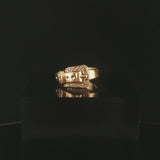 14k Yellow Gold and Diamond 2.4g Small Vintage Buckle Ring Size 4.25