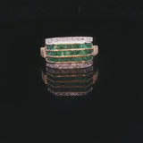 14k Yellow Gold Emerald and Diamond 6.5g Ring Size 7