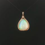 14k Yellow Gold 11.35ct Pear Opal and Diamond Halo Pendant 1.4"