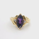 14k Yellow Gold 5.6g Amethyst and Diamond Ring Size 6.5