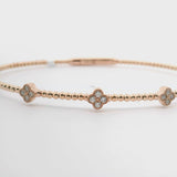 Brand New 14k Rose Gold and Diamond Clover Station Flex Bangle Bracelet 7"