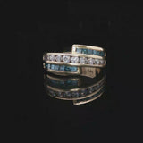 14k Yellow Gold 1.5cttw White and Blue Diamond Bypass Ring Size 6
