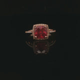 14k Yellow Gold Ruby and Diamond Halo Ladies Ring Size 6.75