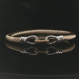 14k Yellow and White Gold 12.2g Diamond Buckle Spiral Bangle Bracelet 6.75"