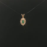 14k Yellow Gold Emerald and Diamond Halo Pendant