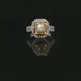 18k Two Tone Gold and 1.26cttw White and Yellow Diamond Halo Ring Size 6.5