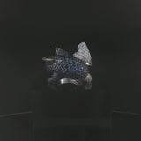 18k White Gold Blue Sapphire Ruby and Diamond Bypass Dolphin Ring Size 7