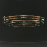 18k Yellow Gold Emerald and Diamond 18.3g Solid Bangle Bracelet 6.75"