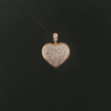 18k Yellow and White Gold Pave Diamond Vintage Heart Pendant 1"