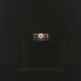 14k Yellow Gold Ruby Amethyst and Diamond Vintage Three Stone Ring Size 4.5