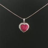 18k White Gold Ruby and Diamond Heart Pendant and 14k Snake Necklace 18"