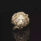 14k Yellow Gold Diamond and Ruby 11.7g Heavy Lion's Head Ring Size 8