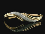 14k Yellow Gold and 1.85cttw Diamond Curved Bangle Bracelet 6.75"