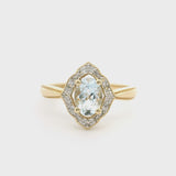14k Yellow Gold Aquamarine and Diamond Ladies Ring Size 7