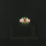 14k Yellow Gold Ruby Emerald and Diamond Ladies Ring Size 7.25