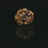 18k Yellow Gold Sapphire and Diamond Heavy Vintage Floral Ring Size 7