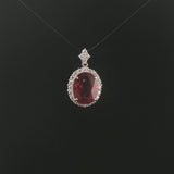 18k White Gold 6.5ct Rubellite Tourmaline and 1cttw Diamond Halo Pendant 1"