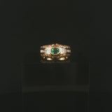 18k Yellow Gold Emerald and 0.80cttw Diamond Vintage Band Ring Size 6
