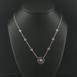14k White Gold Tanzanite and Diamond Floral Pendant Necklace 16.5"