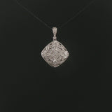 14k White Gold and Diamond Vintage Filigree Locket Pendant 1"