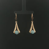 18k Yellow Gold and Turquoise Vintage Drop Dangle Earrings 1.85"