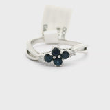 Brand New Blue Sapphire and Diamond Floral Ring in 14k White Gold Size 7