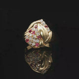 18k Yellow Gold Ruby and 0.45cttw Diamond Ladies Floral Ring Size 7.5