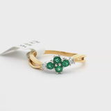 Brand New Emerald and Diamond Floral Ring in 14k Two Tone Gold Size 7