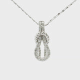 Brand New 14k White Gold and Diamond Fancy Knot Pendant Necklace 18"