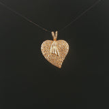14k Yellow Gold and 0.15cttw Pave Diamond Vintage Heart Pendant 1"