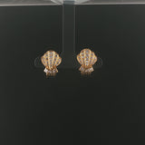 French 18k Yellow Gold and 0.80cttw VS Diamonds Vintage Shell Clip On Earrings