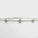 Brand New 14k White Gold and Diamond Clover Station Flex Bangle Bracelet 7"