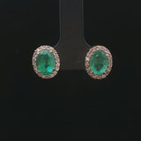 18k Yellow Gold Emerald and 0.56cttw Diamond Halo Stud Earrings