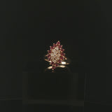 14k Yellow Gold Ruby and Diamond Vintage Cluster Ring Size 8