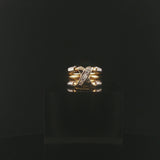 18k Yellow and White Gold Diamond Crossover Three Band Heavy Ring Size 5.75