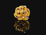 14k Yellow Gold Amethyst and Diamond 8.6g Woven Ladies Ring Size 6
