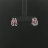 18k White Gold Blue Topaz and Pink Tourmaline Solid Huggie Earrings Italy