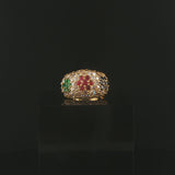 18k Yellow Gold Multi Gemstone and 2.50cttw Diamond Bombe Ring Size 7