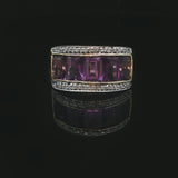 14k Yellow Gold Amethyst and Diamond Ladies Band Ring Size 6
