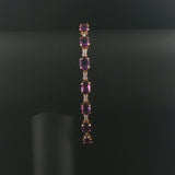 14k Yellow Gold Amethyst and Diamond Ladies 8g Link Bracelet 7.25"