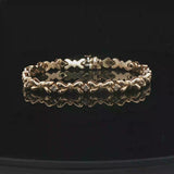 14k Yellow Gold and Diamond 16.5g Solid Vintage Bow Link Bracelet 6.75"