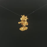 24k Pure Yellow Gold 5.2g Solid Pig on a Skateboard Pendant