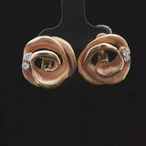 18k Rose Gold and Diamond 14.4g Heavy Vintage Floral Stud Earrings Italy