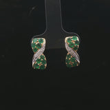 14k Yellow Gold Emerald and Diamond Ribbon Stud Earrings
