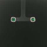 14k Yellow Gold Lab Emerald and Natural Diamond Stud Earrings