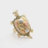 14k Tri Tone Gold 11.6g Pink Sapphire and CZ Turtle Ring Size 6.75